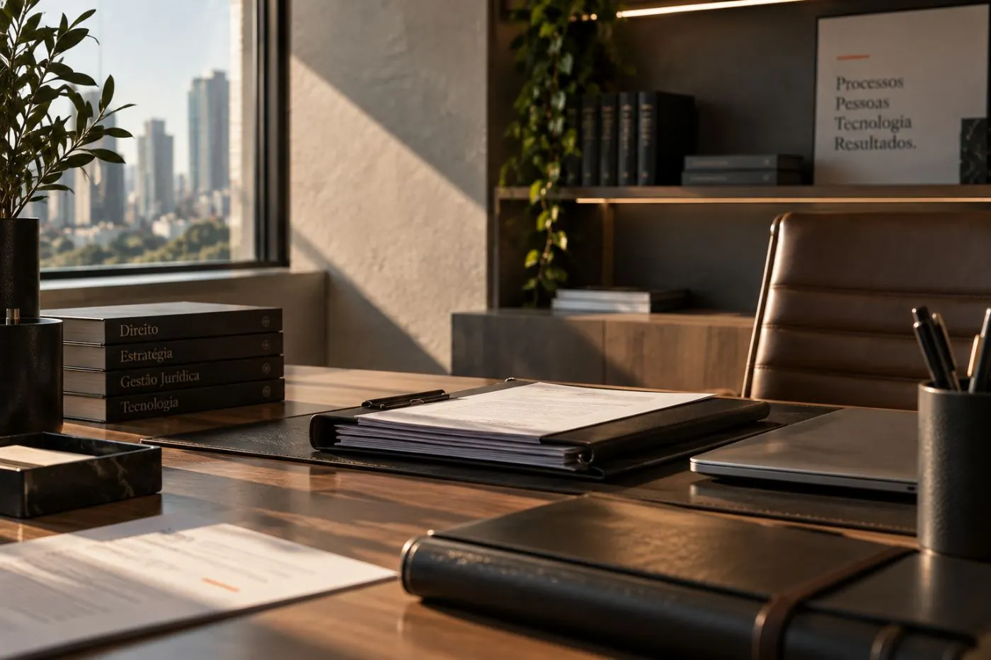 Documentos e informações organizados sobre uma mesa de trabalho